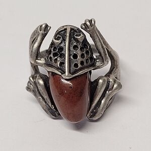 Sterling Silver Frog Ring with Brown Jasper Stone